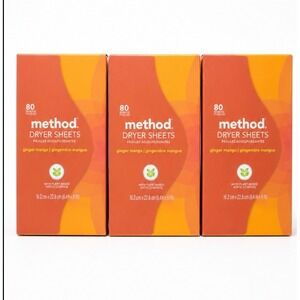 3x Method Dryer Sheets Ginger Mango 80 Sheets Per Box